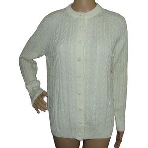 Light Ivory Cardigan Sweater Womens Medium Button vintage off white cable knit